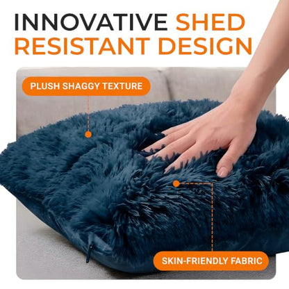 Cheer Collection Throw Pillows for Couch and Bed, Soft Shaggy Throw Pillows with Inserts Included, Cozy Long Hair Faux Fur Pillows - Set of 2-18" x 18" - Navy Blue - color: Navy Blue, size: 18 x 18-Inch