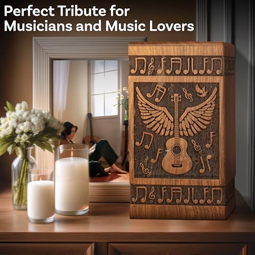 Guitar Wings Wooden Urn for Human Ashes, X-Large 250 Cu in, Black - color: Antique Black, size: X-Large (250 Cu In, to 250 lb)