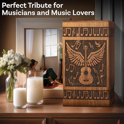 Guitar Wings Wooden Urn for Human Ashes, X-Large 250 Cu in, Black - color: Antique Black, size: X-Large (250 Cu In, to 250 lb)