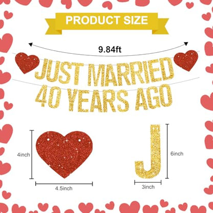 Gold Glitter Just Married 40 Years Ago Banner,NO DIY,Pre-Strung 40th Wedding Anniversary Party Decorations 40 Years Blessed & Loved Garland Sign We Still Do 40th Party Supplies - color: 40gold