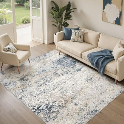 DMOYEST Area Rug Living Room Rugs 5x7 Washable Abstract Beige Blue Carpet - color: Beige Blue, size: 5' x 7' (Rectangular)