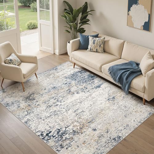 DMOYEST Area Rug Living Room Rugs 5x8 Washable Abstract Beige Blue Carpet - color: Beige Blue, size: 5' x 8' (Rectangular)