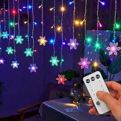 String Lights LED Curtain Light, 96 LED Fairy 3.5M Snowflake Waterproof Christmas Lights with Control Plug in Lights for Outside Indoor Bedroom Party Fence Patio - Colorful - color: Warm White