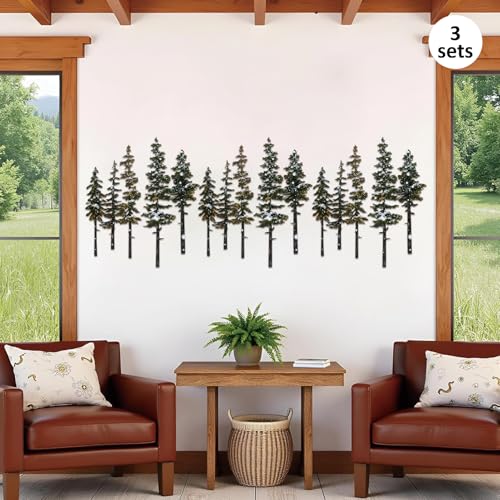 ESTART White Green Metal Pine Tree Wall Art, Metal Tree Wall Decor - color: White green