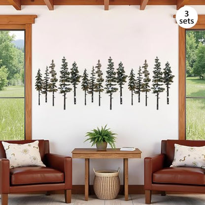ESTART White Green Metal Pine Tree Wall Art, Metal Tree Wall Decor - color: White green