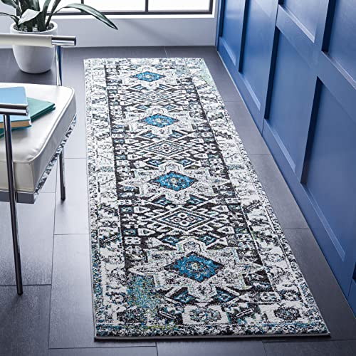SAFAVIEH Vintage Hamadan Collection Runner Rug - 2'3" x 8', Dark Grey & Ivory, Traditional Persian Design, Non-Shedding & Easy to Clean, Ideal for Hallway, Foyer, Entryway, Bedroom (VTH211H) - color: Dark Grey/Ivory, size: 2'3" x 8' (Runner)