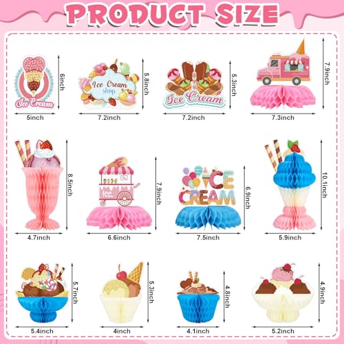 12 PCS Ice Cream Party Decorations Ice Cream Honeycomb Centerpiece - style: Ice Cream