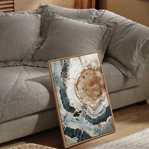 BingruiArt Faux Wood Tree Ring 06 Canvas Wall Art 16x24 Framed - color: Tree Ring - 06, size: 24"L x 16"W