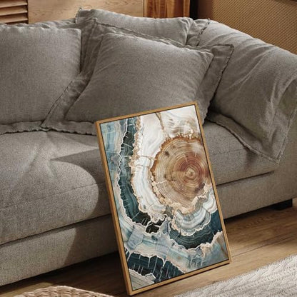BingruiArt Faux Wood Tree Ring 06 Canvas Wall Art 16x24 Framed - color: Tree Ring - 06, size: 24"L x 16"W