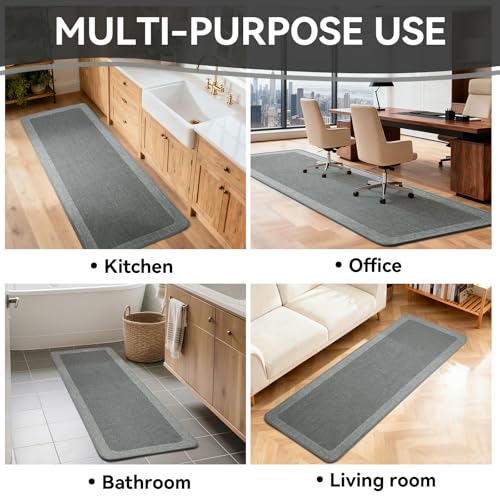 Kitchen Rugs Non Slip Rubber Backing Kitchen Mat 17"x47" Grey - color: Grey, size: 17"x47"