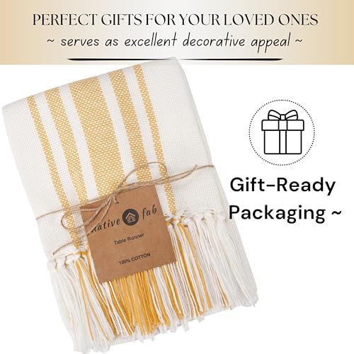 Native Fab Yellow Table Runner 108 Inches Long - Striped Table Cover with Fringes - 100% Cotton, Soft, Tight Weave, Non Slip Tablerunner for Dining, Wedding - Pale Yellow, White (14x108 inches) - color: Pale Yellow White, size: 14x108