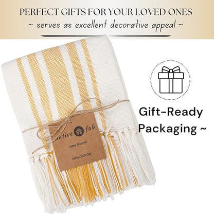 Native Fab Yellow Table Runner 72 Inches Long - Striped Table Cover with Fringes - 100% Cotton, Soft, Tight Weave, Non Slip Tablerunner for Dining, Wedding - Pale Yellow, White (14x72 inches) - color: Pale Yellow White, size: 14x72