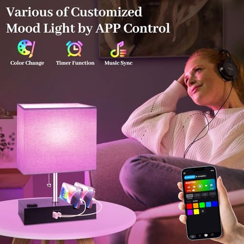 Smart RGB Dimmable Table Lamp Compatible with Alexa&APP&Remote Control, Gray - color: Gray, size: 1 Pack