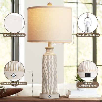 QiMH 26" Lamps for Bedroom, Farmhouse Table Lamp Set of 2, Off-White - color: Beige white