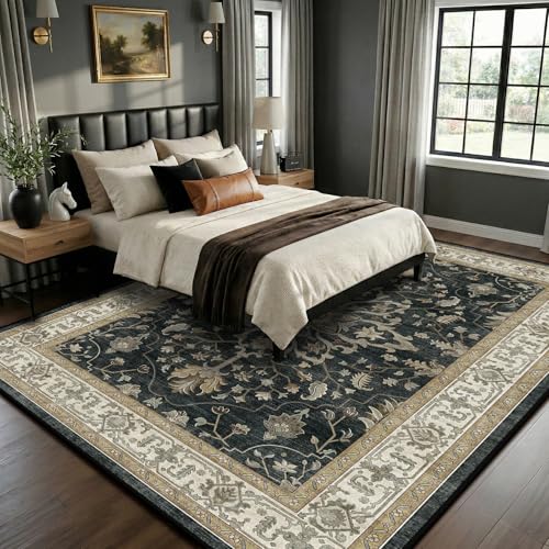 RELEANY Washable Vacuum-Friendly Area Rugs 8'x10' Black/Vintage - color: Black/Vintage, size: 8' x 10' (Rectangular)