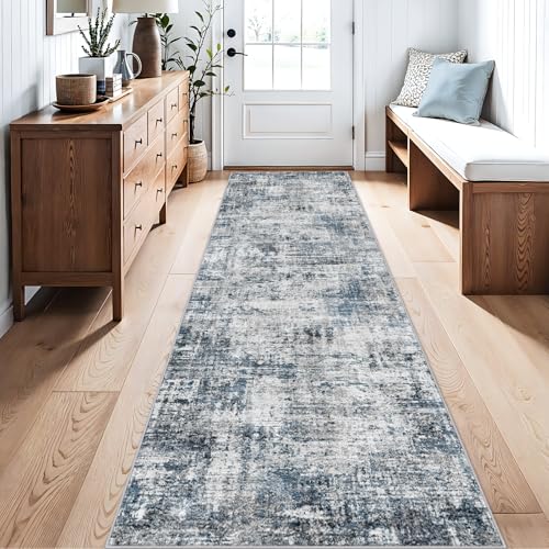 Runner Rug for Hallway 2x10: Abstract Print Washable Floor Mat Blue - color: Blue, size: 2' x 10' (Runner)