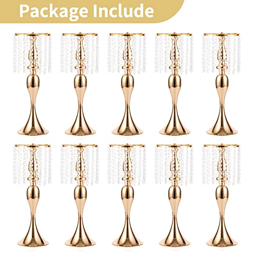 NUPTIO Tall Vase Table Centerpiece, 21.3", Gold, 10 Pcs | Crystal Metal Flower Holder Stand, for Wedding Reception, Tables, Road Lead, Party - color: Gold, size: 10 x L