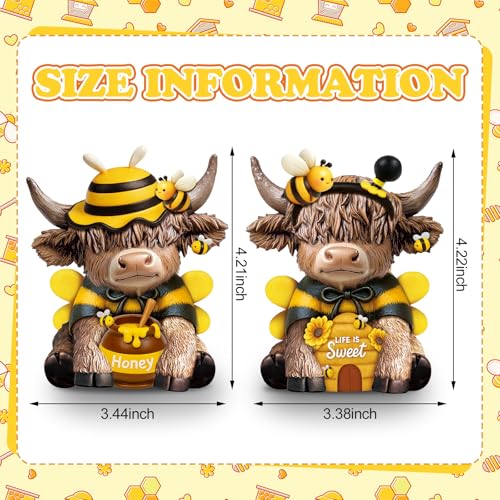 Karenhi 2 Pcs Highland Cow Figurines Resin, Bee Theme Honey Jar Decor - style: Bee
