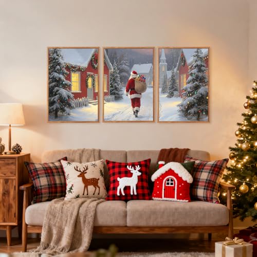 Aurlan 3 Pcs Santa Is Coming To Town Framed Wall Art 16x24 Inch - color: Santa Claus is Coming to Town, size: 16"L x 24"W