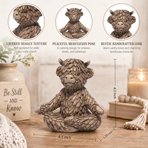 Hodao Meditation Highland Cow Figurine, Farmhouse Decor, Zen Desk Statue - color: Meditation Cow