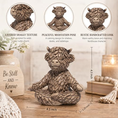 Hodao Meditation Highland Cow Figurine, Farmhouse Decor, Zen Desk Statue - color: Meditation Cow