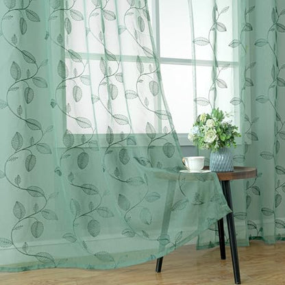 BGment Green Sheer Curtains 72 Inches Long Living Room 2 Panels - color: Dark Green-leaf, size: 52"W x 72"L (Pack of 2)