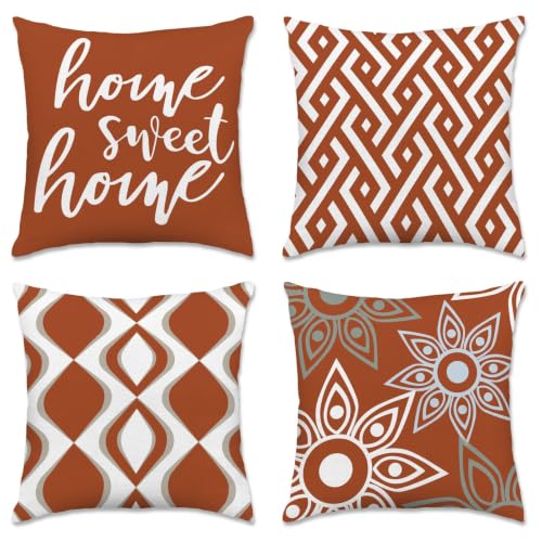 Hexagram Throw Pillow Covers 18x18, Burnt Orange Outdoor Pillow Covers - color: Burntorange, size: 18" x 18" (Pack of 4)