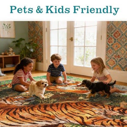 AooHHooA Tiger Area Rug 8x10, Tiger Rugs for Living Room Green - color: Tiger-1, size: 8' x 10' (Rectangular)