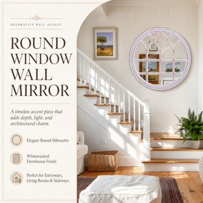 Round Window Mirror Wood 30 Inch Rustic Farmhouse Wall Mirrors for Entryway - color: D - 30 in