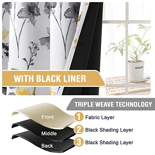 H.VERSAILTEX 100% Blackout Curtains 63 Inches for Kitchen, Grey/Yellow - color: Grey/Yellow, size: 52"W x 63"L (Pack of 2)