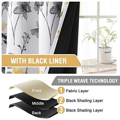 H.VERSAILTEX 100% Blackout Curtains 63 Inches for Kitchen, Grey/Yellow - color: Grey/Yellow, size: 52"W x 63"L (Pack of 2)