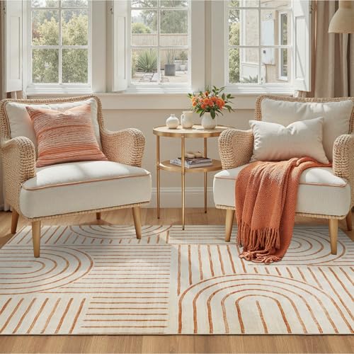DCX Abstract Washable 4x6 Rug, Non Slip Low Pile Rug, Beige - color: Orange, size: 4' x 6' (Rectangular)