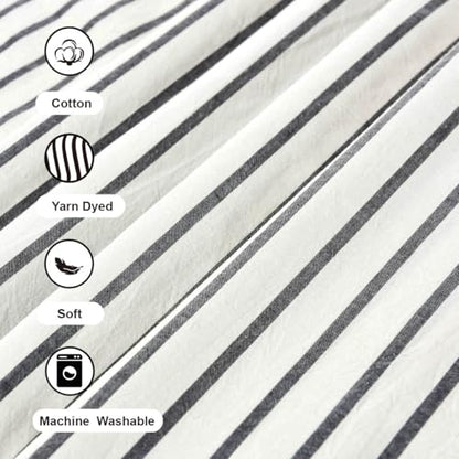 DOSLY IDÉES Farmhouse Rustic Spa Waffle & Cotton Valance, 52x18 Inch - color: Beige & Black Striped, size: 52"W x 18"L (Pack of 1)