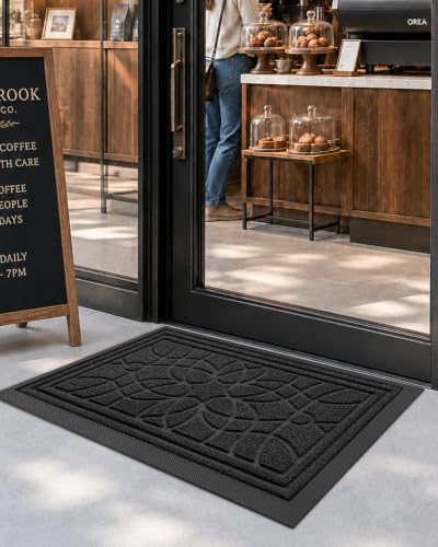 DEXI Front Door Mat Outside Entrance 17x30, Heavy Duty Non Slip, Black - color: Black, size: 17" X 30" (Rectangular)