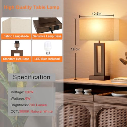 Seealle Bedroom Lamps for Night Stands - Touch Control, 3 Way Dimmable, USB C+A Charging, LED Bulbs, Easy Assembly(Yellow&Brown) - color: P. Beige&Coffee, size: Medium(19.6in)