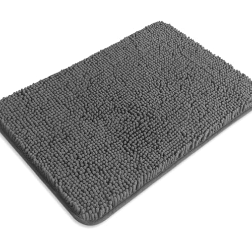 Gray Bathroom Rugs – Absorbent and Washable Bath Mat, Non-Slip, Thick Soft Chenille Bath Rugs for Bathroom Floor, Shower, Sink - 17" x 24" - color: Grey, size: 17" x 24"