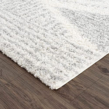 Hauteloom Winnebago Moroccan Farmhouse Living Room Bedroom Shaggy Area Rug - Bohemian Shag Rug - Plush High Pile - Southwestern Boho Soft Carpet - Grey, Off White, Beige - 6'7" x 9' - color: Gray, Cream / Gala, size: 6'7" x 9' (Rectangular)