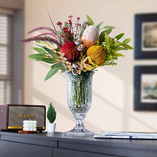 Joeyan 13" Glass Urn Vase,Tall Centerpiece with Ripple Diamond Pattern