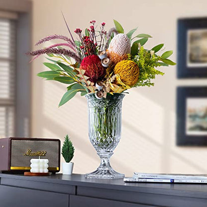 Joeyan 13" Glass Urn Vase,Tall Centerpiece with Ripple Diamond Pattern
