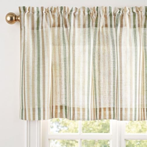 jinchan Linen Boxter Stripe Valances for Window 16 inch,Muti Green,1 Panel - color: Boxter Stripe | Multi Green on Linen, size: 50"W x 16"L (Pack of 1)