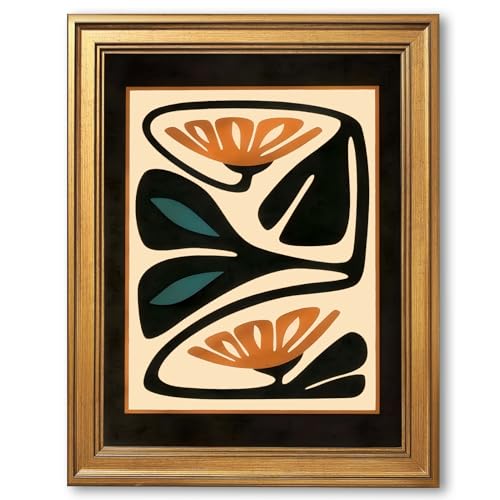 Vintage Gold Framed Abstract Floral Wall Art Mid Century Modern Botanical Poster Darkness Geometric Canvas Painting Print Retro Minimalist Home Decor for Bedroom Office 12x16inch - color: Floral, size: 12"L x 16"W