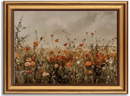Devunaty Gold Framed Wall Art Vintage Flower Canvas Wall Art for Living Room Wildflower Field Nature Landscape Wall Decor Painting Picture Rustic Farmhouse Print Artwork Bedroom Bathroom Decor 16"x24" - color: Wildflower Field, size: 24"L x 16"W