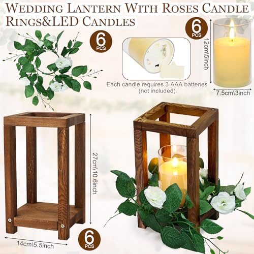 18 Pcs Wooden Lanterns - Wedding Wooden Centerpiece - color: White, size: 6 Sets