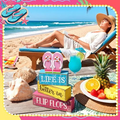 Yuntau 4 Pcs Summer Flip Flop Decor Wooden Beach Table Centerpiece Sign - style: Pink Flip Flops