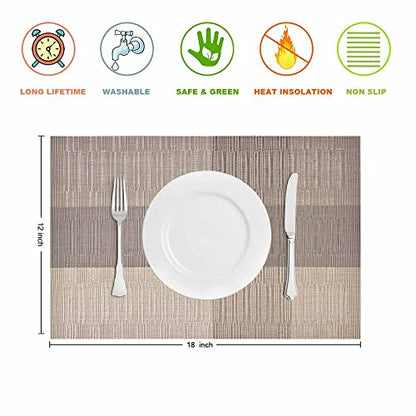 GIVERARE Placemats Set of 4, Heat-Resistant Woven Vinyl Placemat, Non-Slip Washable PVC Table Mat, Easy to Clean Premium Plastic Mats for Dining, Kitchen Table (Khaki) - color: Khaki