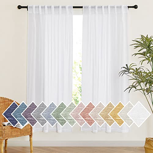 NICETOWN White Sheer Curtains 72 inch Length 2 Panels, Rod Pocket & Back Tab Casual & Chic Semi Sheer Linen Linen Blend Curtain Drapes Privacy with Light Filtering for Flat, W52 x L72, Set of 2 - color: White, size: 52"W x 72"L (Pack of 2)