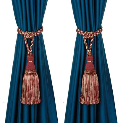 BEL AVENIR 2 Pack Curtain Tiebacks Tassel Drapery Tie-Backs Rope Holdbacks - color: Red, size: 2 Pack