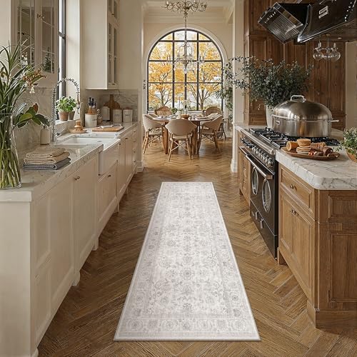 PureCozy 2x6 Grey Washable Runner Rug for Kitchen Vintage Distressed - color: Grey, size: 2' x 6' (Runner)