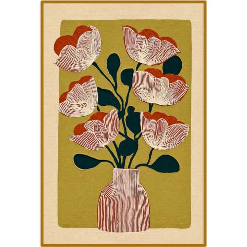 Abstract Floral Wall Art Red Stripes Vase Wall Art 16x24 inch Unframed - color: Red flower, size: 16L" x 24W"
