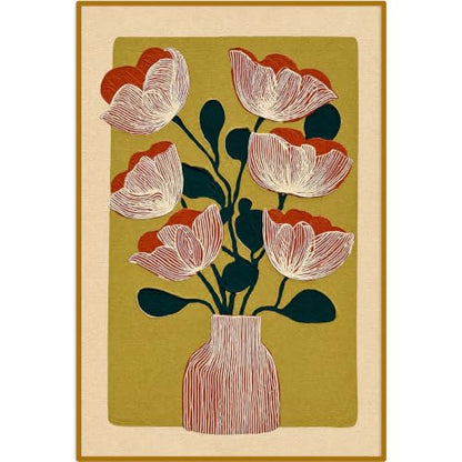 Abstract Floral Wall Art Red Stripes Vase Wall Art 16x24 inch Unframed - color: Red flower, size: 16L" x 24W"